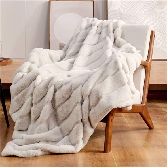 Cozy Bliss Luxury Super Soft Striped Faux Fur Throw Blanket for Couch, 60"x80" B